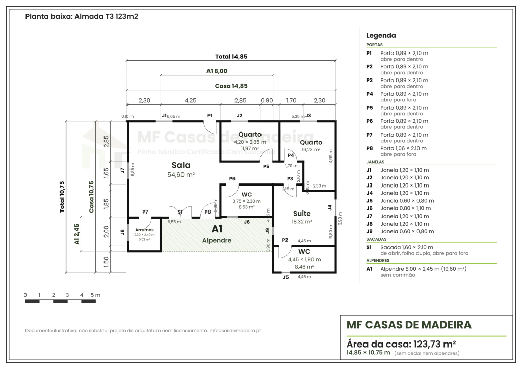 Planta da casa de madeira Almada T3
