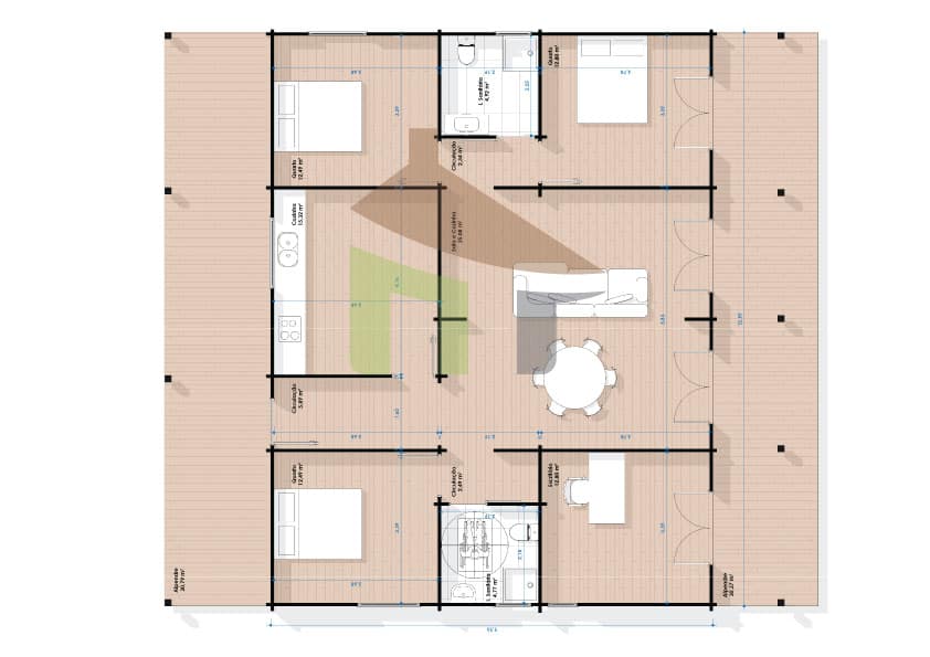 Planta da casa de madeira Beirões T5