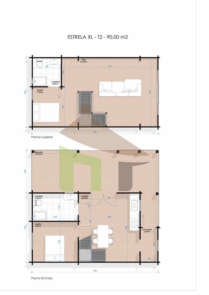Planta da casa de madeira Estrela XL T2