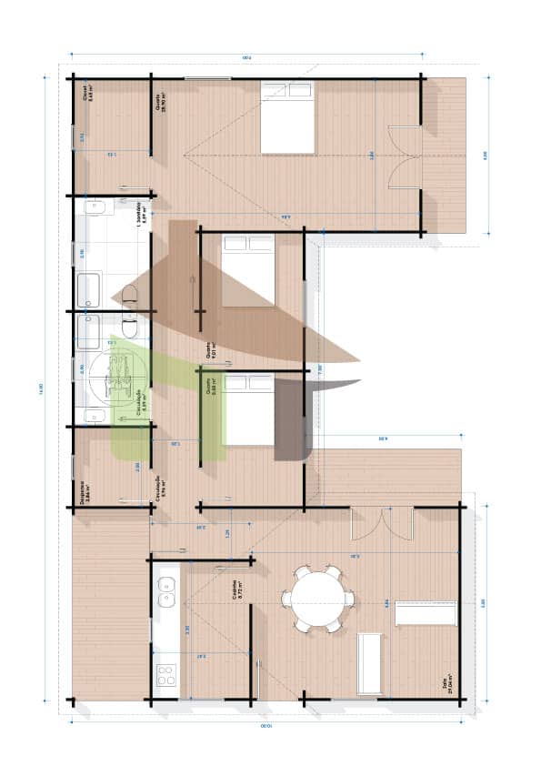 Planta da casa de madeira Melides T3