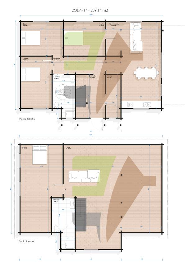 Planta da casa de madeira Zoly T4