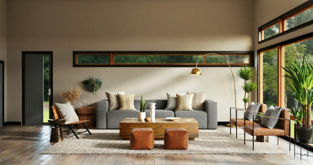 Sala de estar com acabamentos premium